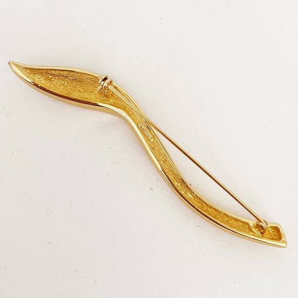 DIOR Vintage Gold Toned Leaf Rhinestone Brooch Pin 1990s-2000s - Picture 8 of 12